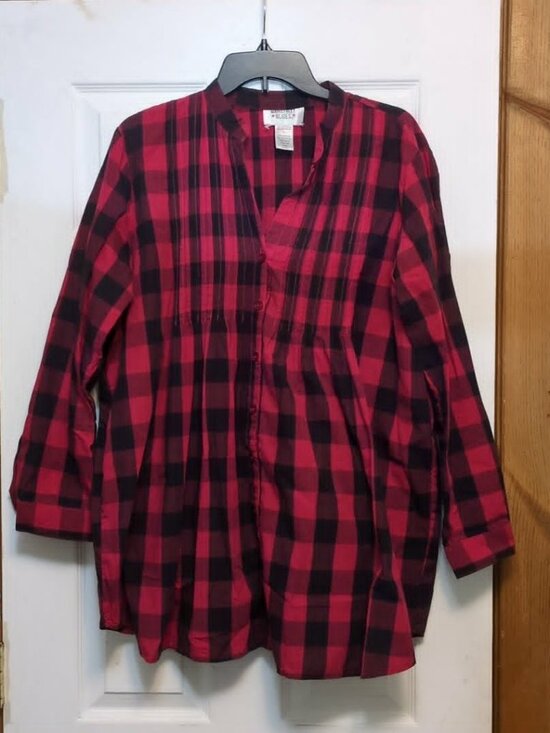 Mainstreet Blues Tops - Mainstreet Blues Sz L Buffalo Check Button Down Blouse Oversized Pleated Farmcor